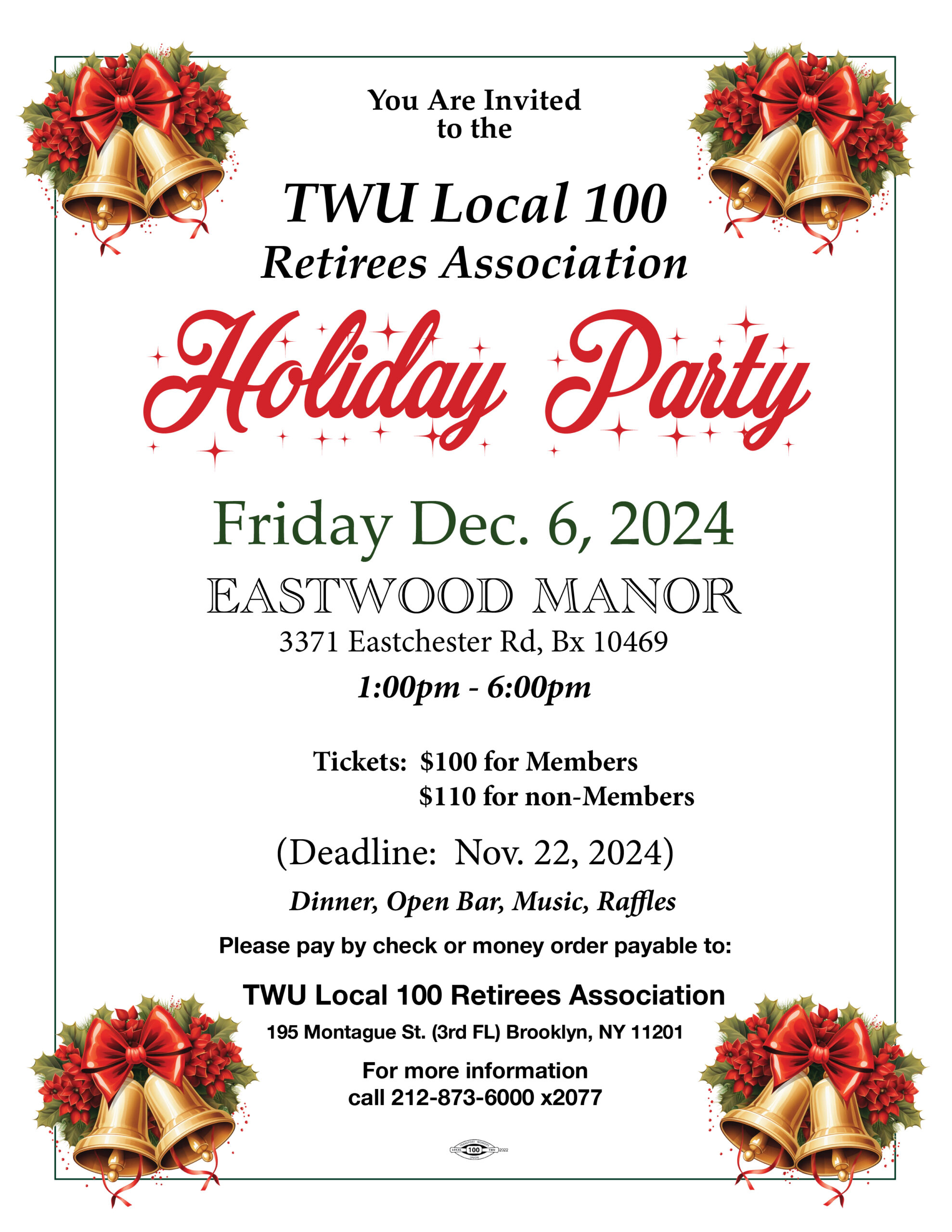 Dec 6 2024 retirees association holiday party twu 100 retirees